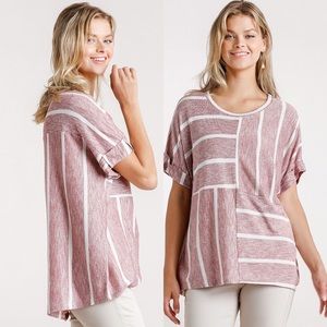 NEW Stripe Folded Sleeve Relaxed Top